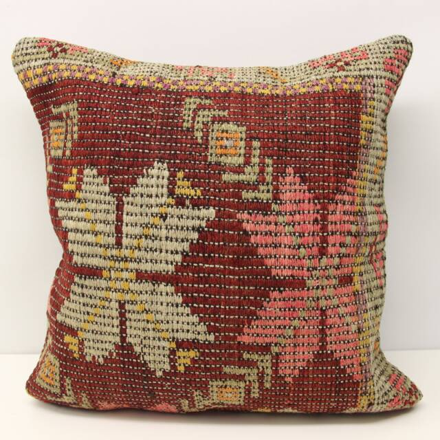 Handmade Kilim Pillow Cover, Vintage Turkish Wool Cushion - 20x20 Inch - image 1