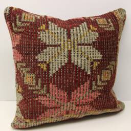 Handmade Kilim Pillow Cover, Vintage Turkish Wool Cushion - 20x20 Inch - thumbnail 2