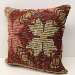 Handmade Kilim Pillow Cover, Vintage Turkish Wool Cushion - 20x20 Inch - thumbnail 3