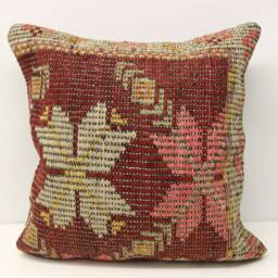 Handmade Kilim Pillow Cover, Vintage Turkish Wool Cushion - 20x20 Inch - thumbnail 1