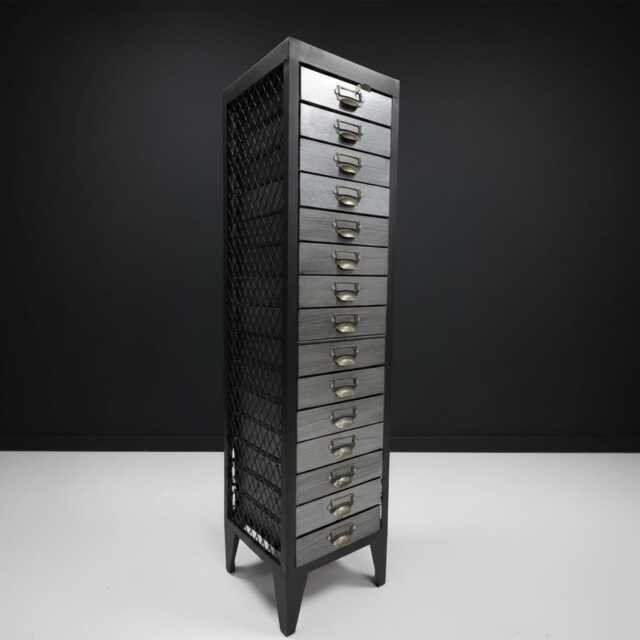 15 Drawer Filing Cabinet Black Metal - Tall Slim Industrial Storage Organiser Multi Unit H126cm W33cm-Office Home Furniturer - image 1