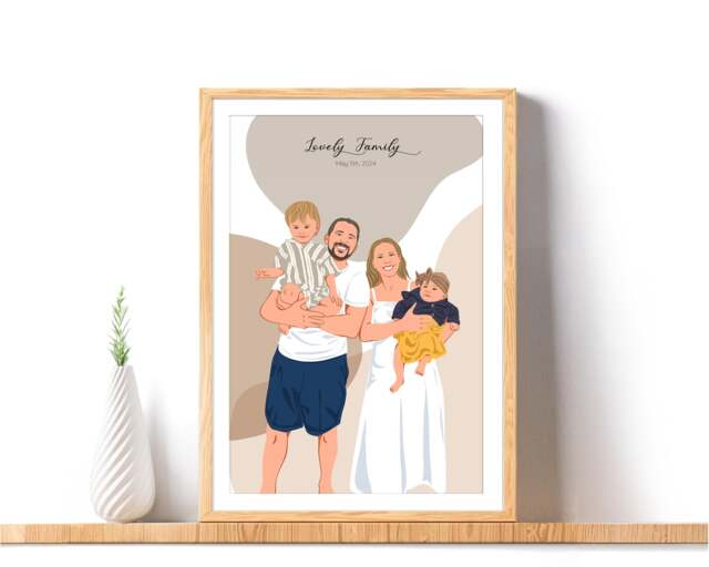Custom Cartoon Family Portrait Personalized Drawing, Add Loved One To Photo - image 1