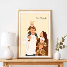 Custom Cartoon Family Portrait Personalized Drawing, Add Loved One To Photo - thumbnail 3