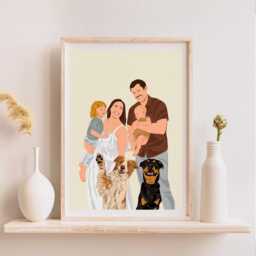 Custom Cartoon Family Portrait Personalized Drawing, Add Loved One To Photo - thumbnail 2