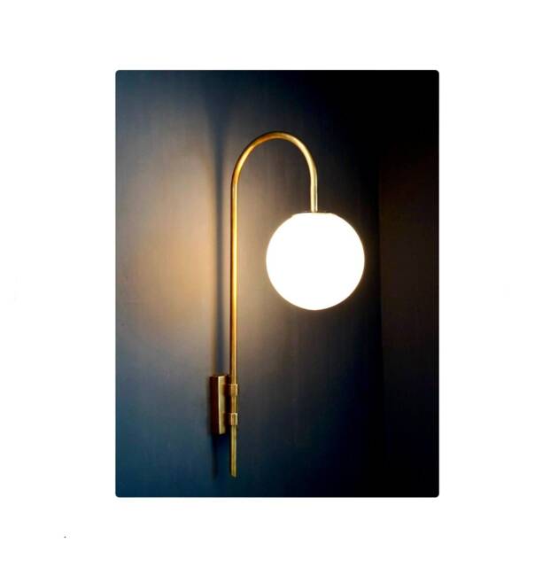 Mid Century Brass Wall Sconce, Globe Light, Hallway Lighting - image 1