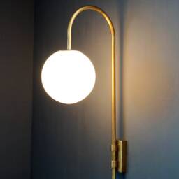 Mid Century Brass Wall Sconce, Globe Light, Hallway Lighting - thumbnail 2