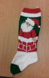 Hand Knitted Christmas Stocking - Santa in Chimney-Personalized - thumbnail 1