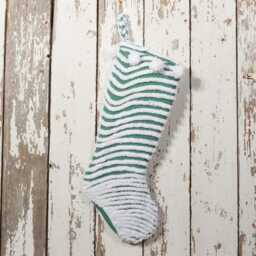 Green & White - Lush & Fluffy Vintage Chenille Christmas Stocking Pom Pom, Flower - thumbnail 3