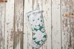 Green & White - Lush & Fluffy Vintage Chenille Christmas Stocking Pom Pom, Flower - thumbnail 1