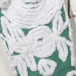 Green & White - Lush & Fluffy Vintage Chenille Christmas Stocking Pom Pom, Flower - thumbnail 2