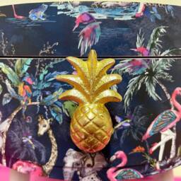 Pair Of Round Bedside Table Dusky Pink & Blue, Gold Metallic Leaf Leopard Round . Nightstand Or Side Table, Tropical Flamingo - thumbnail 3