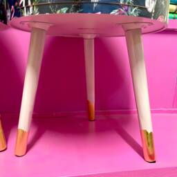 Pair Of Round Bedside Table Dusky Pink & Blue, Gold Metallic Leaf Leopard Round . Nightstand Or Side Table, Tropical Flamingo - thumbnail 4