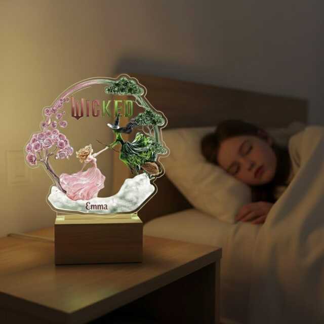 Personalized Wicked Night Light 2025, Elphaba & Glinda Fan Gift, Musical Home Decor, Emerald City Fantasy Led Acrylic Lamp - image 1
