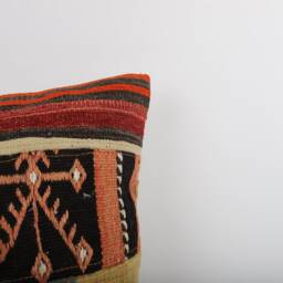 Vintage Turkish Kilim Pillow Cover 18''x18'' Handmade Wool Cushion - thumbnail 3