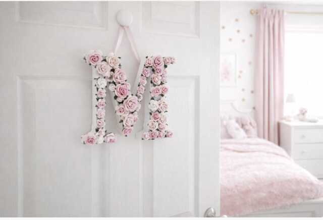 Wooden Letters Door Sign, Flower Letter For Girls Nursery, New Baby Girl Gift - image 1