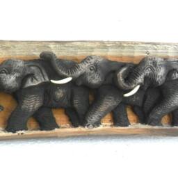 "Wood Carving Elephant Hand Carved Sculpture Elephants Natural Tree Trunk Art Wall Hanging Home Decor/Gift 13""x5.7" - thumbnail 2