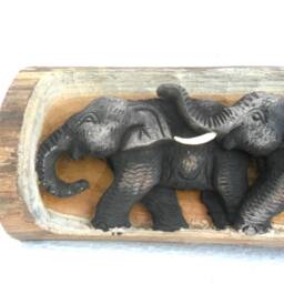 "Wood Carving Elephant Hand Carved Sculpture Elephants Natural Tree Trunk Art Wall Hanging Home Decor/Gift 13""x5.7" - thumbnail 3