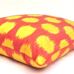 Red & Yellow Polka Dot Ikat Pillow, Handmade Cushion - 20x20 - thumbnail 2
