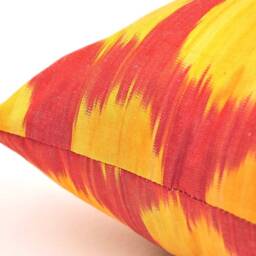 Red & Yellow Polka Dot Ikat Pillow, Handmade Cushion - 20x20 - thumbnail 3