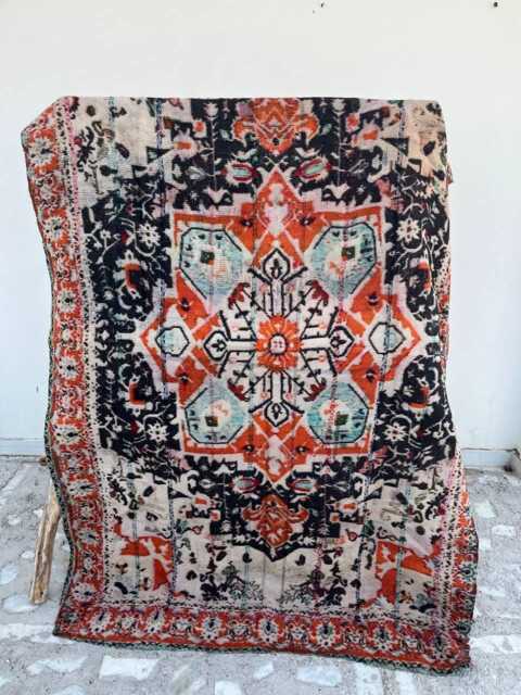 Artisan Handcrafted Reversible Cotton Kantha Bed Quilt - Elegant Boho Bedding With Floral Stitch Design - image 1