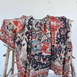 Artisan Handcrafted Reversible Cotton Kantha Bed Quilt - Elegant Boho Bedding With Floral Stitch Design - thumbnail 3