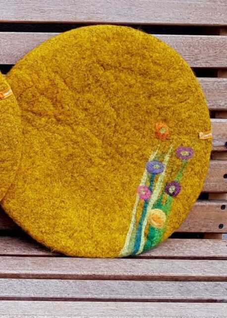 Felt Cushion, Grass & Flowers Minimal, Gold - image 1