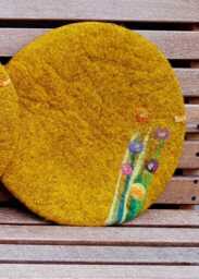 Felt Cushion, Grass & Flowers Minimal, Gold