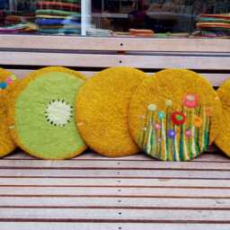Felt Cushion, Grass & Flowers Minimal, Gold - thumbnail 3