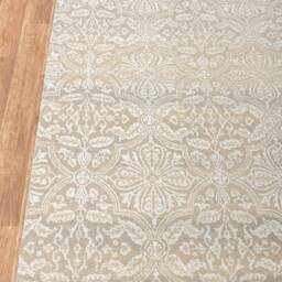 8x10 Rug Beige Flower Silver Aqua Handmade Wool Silk Transitional #7212 - 242x300 cms - thumbnail 3