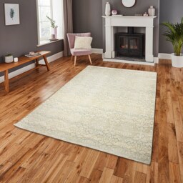 8x10 Rug Beige Flower Silver Aqua Handmade Wool Silk Transitional #7212 - 242x300 cms - thumbnail 2