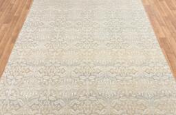 8x10 Rug Beige Flower Silver Aqua Handmade Wool Silk Transitional #7212 - 242x300 cms - thumbnail 1