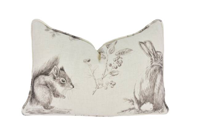 Sanderson - Squirrel & Hedgehog Walnut/Linen Self Piped Cushion Cover Throw Pillow Designer Home Decor - image 1