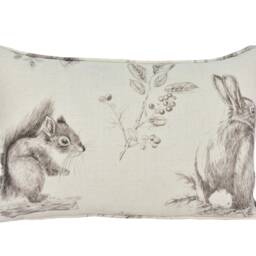 Sanderson - Squirrel & Hedgehog Walnut/Linen Self Piped Cushion Cover Throw Pillow Designer Home Decor - thumbnail 2