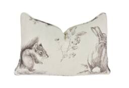 Sanderson - Squirrel & Hedgehog Walnut/Linen Self Piped Cushion Cover Throw Pillow Designer Home Decor - thumbnail 1