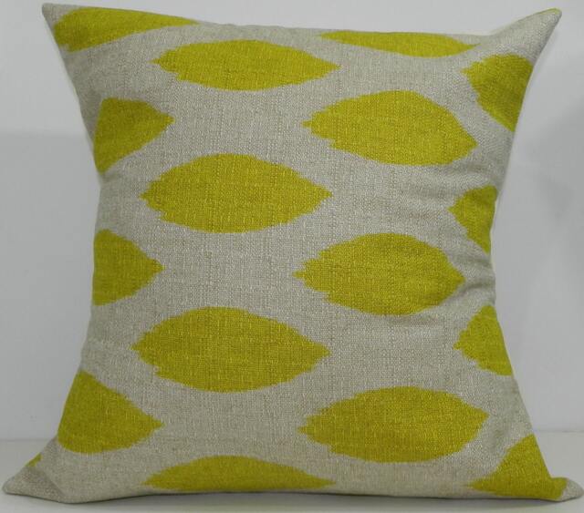 New 18x18 Inch Designer Handmade Pillow Case in Citrus & Taupe Ikat
