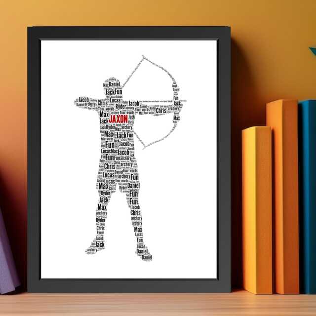 Personalised Archery Word Art Print Gift, Custom Action Figure Cloud Wall Art, Sports Decor Frame Gifts - image 1