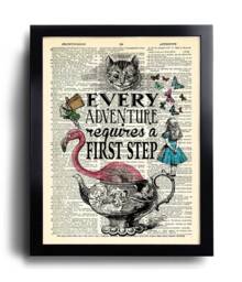 Alice in Wonderland Wall Art Every Adventure Requires A First Step Quotes Book Page Print, Unique Gift For Her Poster Art 565 - thumbnail 1