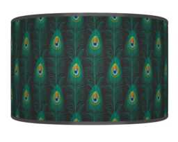 Peacock Feather Lampshade - Black & Green Drum Pendant Light Handmade Ceiling Shade For Boho Or Glam Home Decor
