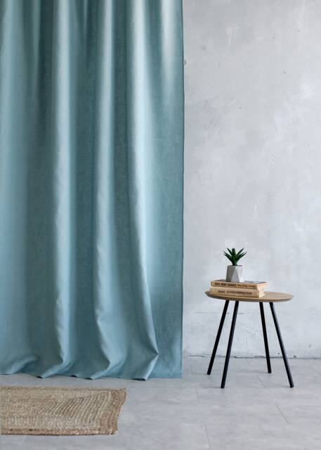 Linen Curtains Teal, Natural, Tab Top Curtain Panel, Shower Curtain, Natural - image 1