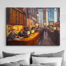 Traders Working Trading Stocks Abstract Oil Painting Finance Money Inspirational Motivational Framed Canvas Wall Art Poster Office Decor - thumbnail 1