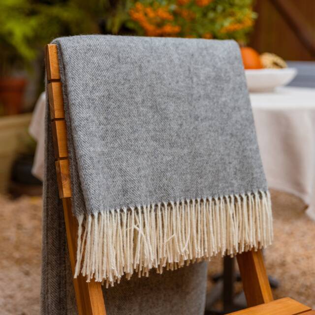 Celina Digby Luxurious 100% Wool Herringbone Blanket/Throw - 190x150cm Traditionally Woven in UK From Shetland Sheep - Smoky Grey - image 1
