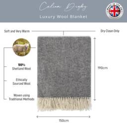 Celina Digby Luxurious 100% Wool Herringbone Blanket/Throw - 190x150cm Traditionally Woven in UK From Shetland Sheep - Smoky Grey - thumbnail 3