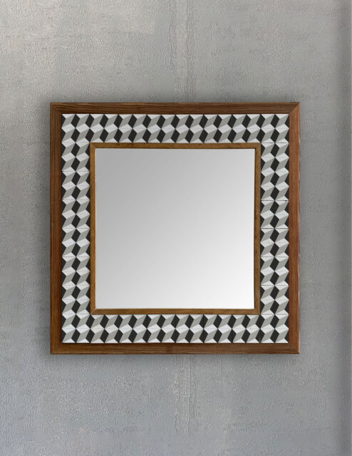Wall Hanging Mirror, Home Decor Mosaic Stone Tile, Wooden Frame Marble Natural Hangings Christmas Gift - image 1