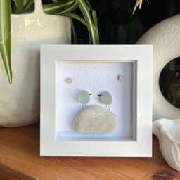 Personalized Sea Glass Love Birds Art Pebble Couple Gift - thumbnail 2