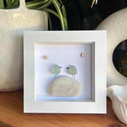 Personalized Sea Glass Love Birds Art Pebble Couple Gift - thumbnail 1