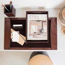 Personalised Brown Leather Deluxe Desk Set - Office & Business Stationary Retirement Gift 3rd Wedding Anniversary Present - thumbnail 3