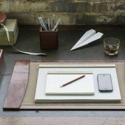 Personalised Brown Leather Deluxe Desk Set - Office & Business Stationary Retirement Gift 3rd Wedding Anniversary Present - thumbnail 4