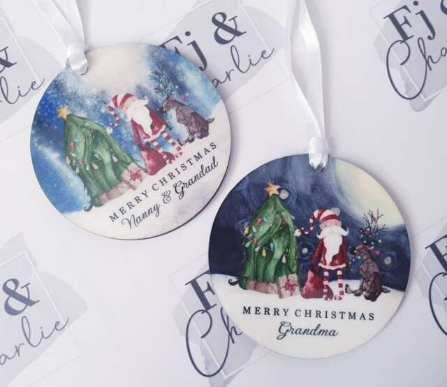 Personalised Christmas Decoration, Merry Christmas, Tree Ornament, Grandma, Nanny, Any Name, Glittery, Sparkle, Santa - image 1