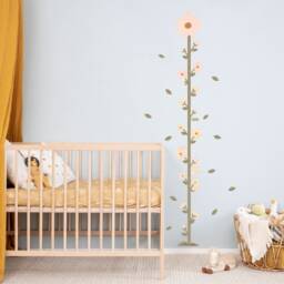 Daisy Flower Height Chart Wall Decal, Plastic-Free Wall Stickers For Kids Rooms