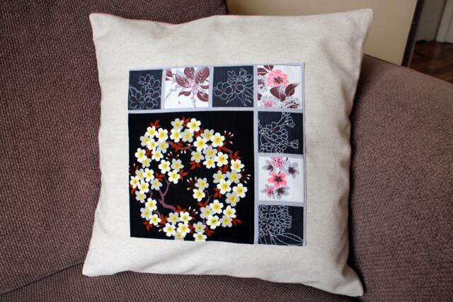 Flower Beaded Accent Pillow Cushion Cover Pink Yellow Black 18x18 Home Decor - image 1